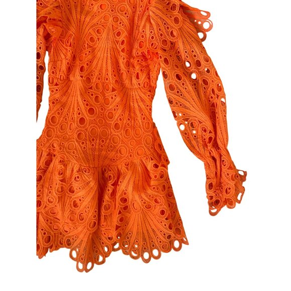 THE SANG Orange Ruffle Long Sleeve Mini Dress Size Medium NEW NWOT - Picture 3 of 14